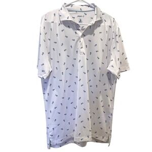 Johnnie-O Mens White Penguin Drink Cocktail Print Polo Shirt Size Medium UPF 50